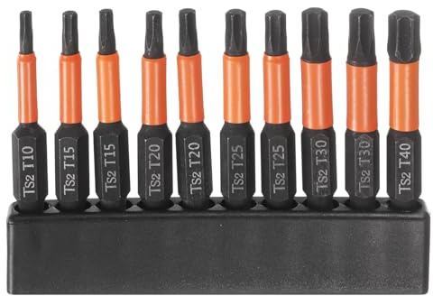 sourcing map Lot de 6 embouts de tournevis à tête Torx T10-T40 de 50 mm de long avec tige hexagonale magnétique sans trou inviolable 6 points en acier phosphate S2 avec bande de rangement