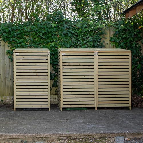 2.02m x 1.22m Large Wooden Outdoor Garden Triple Wheelie Bin Store Storage - Garden Bin Storage box, Wheelie Bin Hideaways, Bin Shed for 3 Bins (1 Single and 1 Twin)