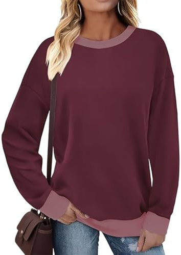 NobSuit Sweatshirt Damen Rundhals, Kontrast Langarmshirt Oversized Pullover, Casual Herbst Winter Oberteile