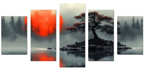 TODOAA 5-teiliges Set Baum Des Lebens Wanddeko Wohnzimmer Moderne minimalistische Baumkunst Bild Poster & Kunstdrucke -Abstrakte Leinwand Gemälde Moderne Wand Bilder(schwarz)-100x200cm Ungerahmt