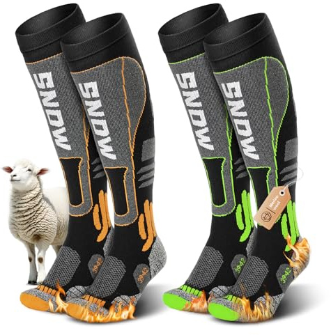 tekkapoi 2 Paar Merino Skisocken Herren Damen & Kinder 39-42, Warme Ski Socken Kniestrümpfe Atmungsaktiv Thermosocken, Dicke Wintersocken Kompression Socks für Snowboard Outdoor Sport, Schwarz
