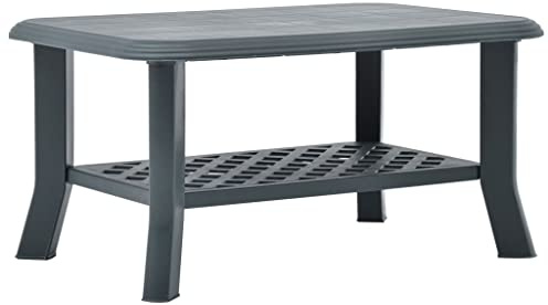 Fisinber Green Small Coffee Table 35.4 x 23.6 x 18.1 in UV-Resistant Matte Plastic Rectangular Center Table for Living Room Garden Balcony No Assembly Needed