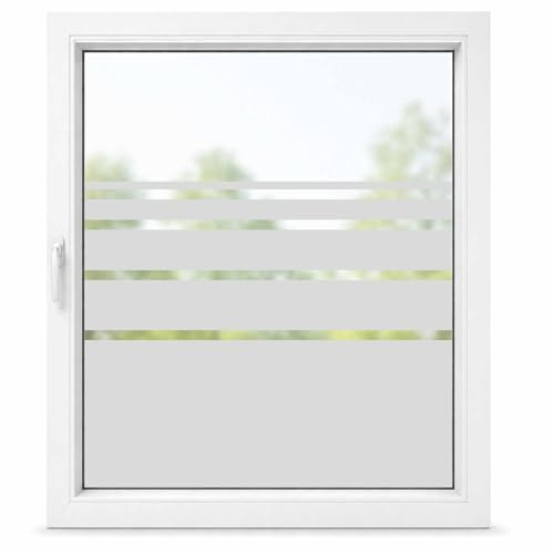 Nomiro - Fensterfolie Blickdicht 80 x 50 cm Streifen - Sichtschutzfolie Fenster selbstklebend - Glasdekorfolie Milchglasfolie Silber Sandstrahl - lichtdurchlässig für Bad Büro Tür - selbstklebend