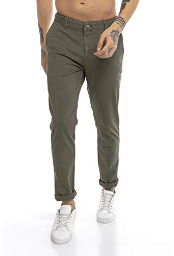 RED BRIDGE Pantalone Uomo Elegante Sportivo Casual Chino Cotone Verde Militare W31 L32