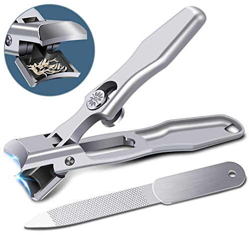 Toe Nail Clippers for Thick Nails with Catcher - DRMODE German Nail Clippers for Senior Men with Wide Jaw Opening, Heavy Duty Nail Cutter Clipper with Sharp Curved Blade