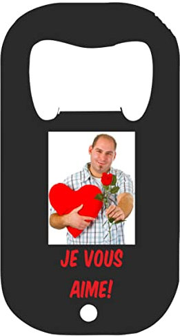 Décapsuleur en acier inoxydable avec motif photo imprimé individuellement - concevez vous-même - 70 mm - idée cadeau personnalisée - avec votre propre texte - décapsuleur