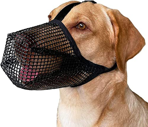 Norhogo Munkorg för hundar med rundat nät, ventilerande munkorg, för små, medelstora och stora hundar, justerbart ätskydd, hund, bitande och tugga (L)