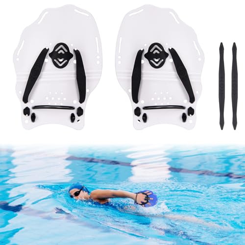 BOOSTEADY Palette per Nuoto Mani, Paddle per Nuoto con Regolabile, Pagaia Accessori per Nuoto Accessorio da Allenamento Unisex per Adulti e Bambini, Bianco, M