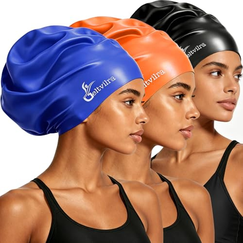3-pack extra stora badmössor för flätor och dread-lockar långt hår svarta kvinnor män simning silikon vattentät pool
