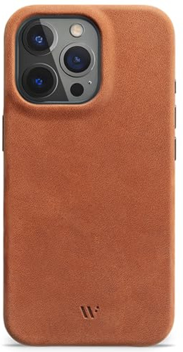 WIIUKA Hülle für iPhone 15 Pro, Leder aus Deutschland, Lederhülle extra Dünn, Premium Handyhülle, Case, Qi, Vintage Cognac Braun