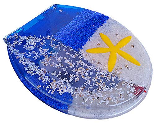 Hygienischer und bequemer Toilettensitz aus transparentem Harz mit echten Muscheln und Sand, langsames Absenkautomatik, V-/O/U-Form, Edelstahlscharnier – verbessern Sie Ihr Badezimmer-Erlebnis!