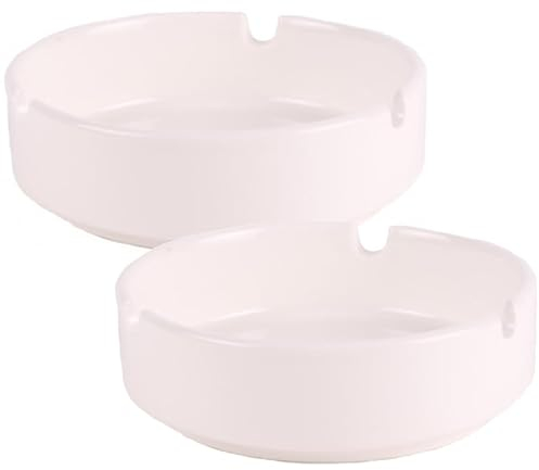 marion10020 Porzellan Aschenbecher Aschen-Becher Ascher, klassisches rundes Design, Ø ca. 10 cm, weiß, 2er-Set