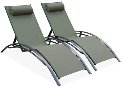 2er Set Sonnenliegen aus Aluminium - salbeigrün- Liegestühle aus Aluminium und Textilene - Louisa