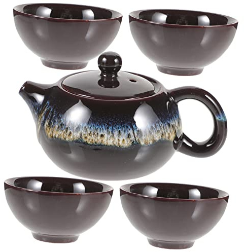 PRETYZOOM Service à Thé Pratique et Sûr 5 Pièces en Céramique avec Théière et Tasses Design Délicat et Élégant pour Bureau et Salle de Thé