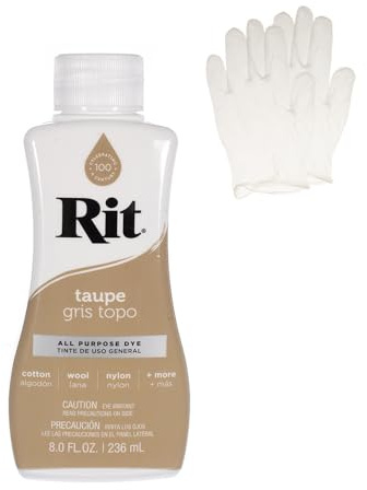 Rit Dye - Tintura liquida per tessuto, per artigianato, abbigliamento e decorazione, bottiglia da 8 once, colore grigio-marrone (guanti inclusi)