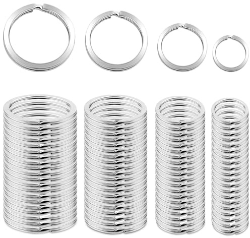 KGGZKG 80 Pcs Anneau Porte-Clés Anneaux 30mm 25mm 20mm 15mm Porte Clef Plats Ronds Brisés en Métal Noir pour Clé de Voiture Maison Bureau Arts Artisanat 4 Tailles