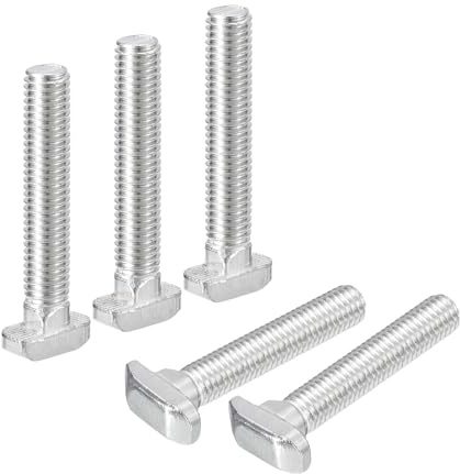 sourcing map 10Pcs T-Slot Bolts, M8 x 50mm Hammer Head Bolt T Screw Drop-in Stud for 4040 Series T-Slot Aluminum Extrusion Profile, 304 Stainless Steel, Silver