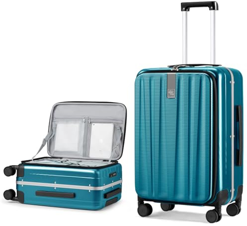 Hanke 16 Inch Small Carry On Luggage Hard Shell Top Opening Aluminum Frame Suitcase with Spinner Wheels, Underseat Front Open Luggage for Men & Women Business Travel and Short Trips, Caribbean Blue
