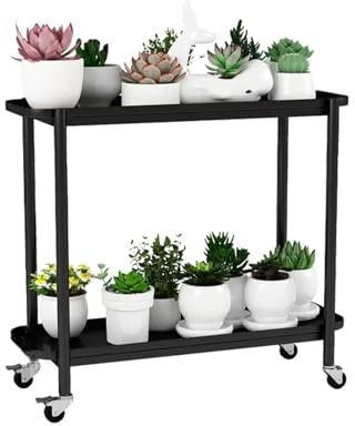 DSEWTEZXI Mehrstöckig pflanzenständer für innen draußen modern deko blumenbank mit Rädern, Garten blumentreppe outdoor, balkon Mode blumenständer, für Zimmerecke,Wohnzimmer,Terrasse,Hof.(Nero,60cm)
