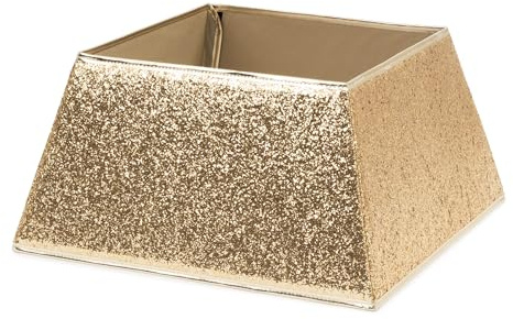 Christmas Village Glitter Square Christmas Tree Skirt 48x48cm – Easy Velcro Assembly, Fits Tree Stands up to 46x46cm, Lightweight & Durable Holiday Decoration (Gold)