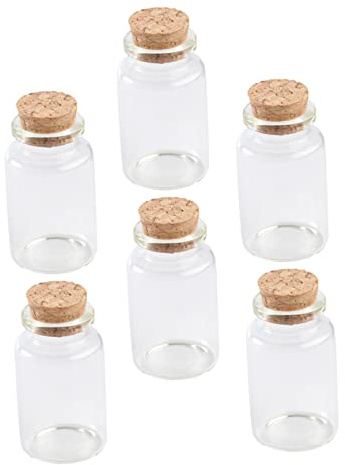 HOLIDYOYO 6pièces Bouteilles Verre Avec Bouchon Liège Bouteilles De Stockage Hermétiques Pour Thé Bonbons Et Fruits Secs Transparentes Légères Et Pratiques