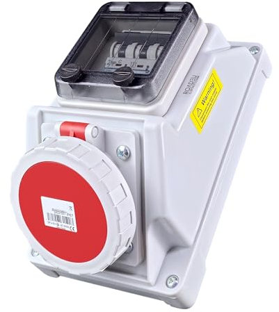 RoadEu – CEE 16A Steckdose mit LS-Schalter – 400V 5-polig – Dreiphasige Wandsteckdose – IP66 wasserdicht & staubdicht – Ideal für Außenbereiche & Feuchträume