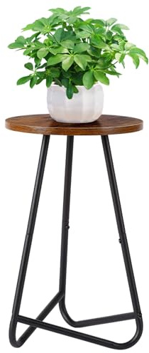 HDANI Soporte Redondo Metálico para Plantas,Pequeño Soporte para Flores, Estante de Madera para Plantas,Estante Moderno para Plantas de Interior para Salón (Marrón rústico Negro, 50 cm)