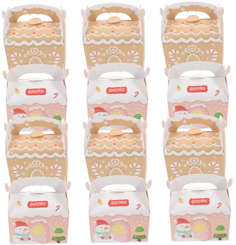 OFFSCH 12 Stück Teiliges Weihnachtsgeschenkboxen Kleine Papierschachteln mit Festlichem Hausdesign für Süßigkeiten Kekse und Kleine Geschenke Multifunktional Dekorativ für