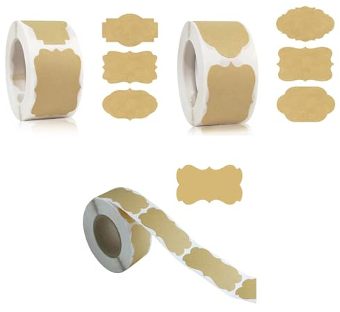 Vauki 750 Etichette adesive in carta kraft, etichette autocollanti scrivibili, etichette per marmellata, etichette per barattoli vetro, adesivi regalo per barattoli di marmellata e buste