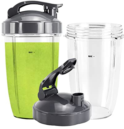 Blender Replacement Cups 24 oz for NutriBullet Pro 900w/ 600w Series Cups with Flip Top To Go Lids (2 Pack)