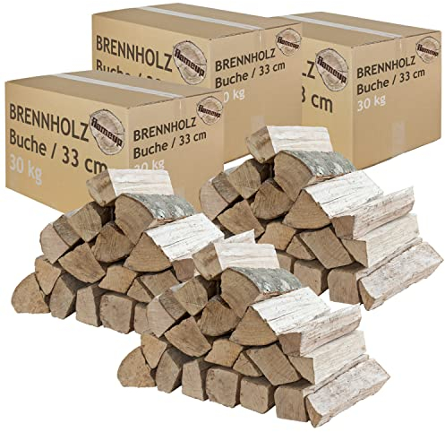 Leña Madera Selección 5-500 kg para Estufa y Chimenea Brasero Parrilla Cesta de Fuego Troncos de Madera de Haya 33 cm Flameup, Cantidad:90 kg