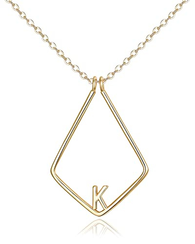 Clearine Ringhalter Halskette für Damen Mädchen 925 Sterling Silber Buchstabe Geometrischer Anhänger Kette