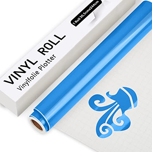 IModeur Vinylfolie Plotter Blau - 30.5cm x 244 cm Glänzend Blau Plotterfolie Vinyl für Silhouette Cameo, die meisten Schneidemaschine