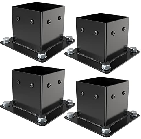 Eapele 4x4 Post Bracket Anchor Base, Powder Coated Steel Made for Fence Railings, Privacy Panels, Pergolas, Gazebos, and Mailbox Support Brackets (4pcs, Black)
