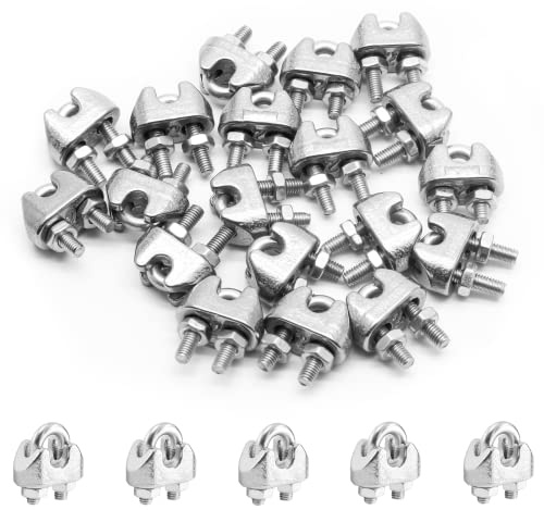 Kyuionty M2 - Abrazadera de clip de cable de acero inoxidable de 1/16 pulgadas, abrazadera de cuerda de alambre en U, cierre de sillín, paquete de 20