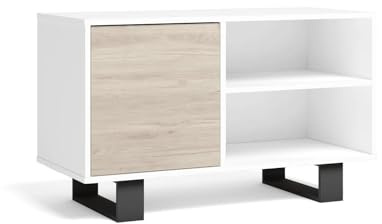 Skraut Home - Mobile TV 100 con porta sinistra, soggiorno/sala da pranzo, modello Wind, colore struttura bianco, colore porta quercia, misure 95 x 40 x 57 cm di altezza.