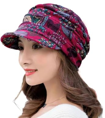 WiLLab Blumenfaltenhut mit kurzer Krempe, Mode Damen Maler Newsboy Caps, Baskenmützen, Ballonmützen für Damen (B,One Size)