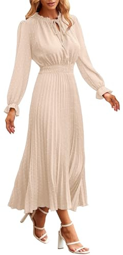 Damen Kleider Sommer, Strandkleider Damen Plissee A-Linien Kleid Elegante Langarm Kleid Damen Strandkleider Funky Kleid Damen Lang Sommerkleid Falten Damenkleider Lounge Swing Kleider