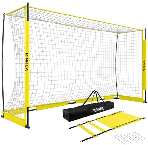 RINREA Portable Soccer Goal, Collapsible Soccer Goal Net Metal Base, Quick Setup Soccer Training Equipment with 1 Carry Bag, 1 Agility Ladder, 4 Ground Nails