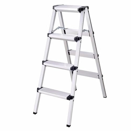 Aluminium Step Ladder up to 150 kg, with Non-Slip Steps, Double-Sided Aluminium, Folding, 4 Steps