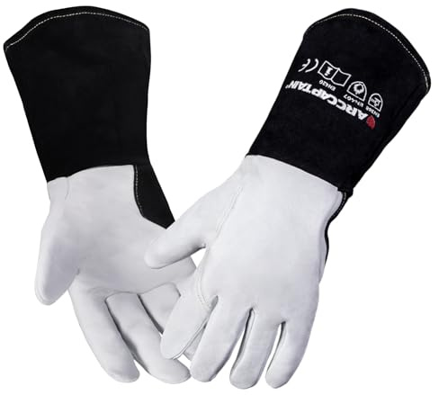 ARCCAPTAIN Soft Goat Grain TIG Welding Gloves with High Dexterity, 4-Inch Extended Cuff, Comfortable TIG Gloves with Reinforced Seams, Medium