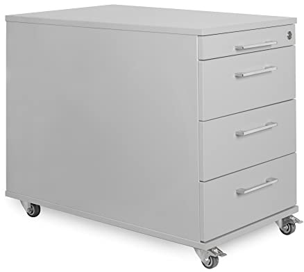 Eigentlich Rollcontainer 80 cm tief, 3 Schubladen und Materialauszug, Rollschrank B43xT80xH65 cm abschließbar, Schreibtischunterschrank versch. Farben (Lichtgrau)