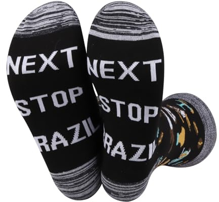 JXGZSO Brazil Symbols Souvenir Gift Next Stop Brazil Socks Brazil Trip Gift Brazil Lover Socks South America Travel Gift