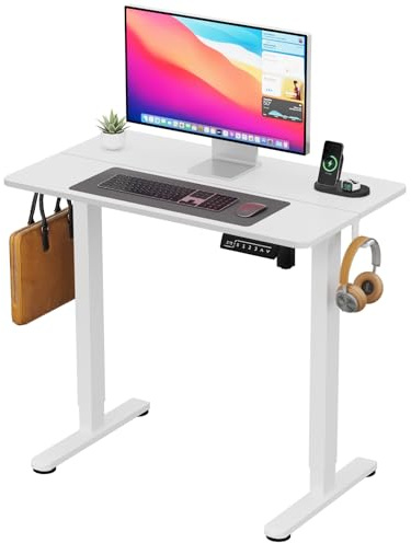 JYLH JOYSEEKER Small White Electric Standing Desk, 35×20 Inch Computer Desk