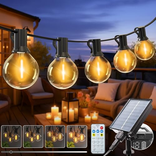 kolpop Lichterkette Außen Solar, 【Timing Dimmbar】 10M 8 Modi G40 Glühbirnen mit Fernbedienung Solar Lichterkette Aussen, Wasserdicht Solarlichterkette für Balkon Garten Outdoor Terrasse Vorzelt
