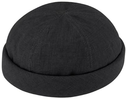 fiebig Dockermütze Leinen | Dockercap mit Rollrand | Fischermütze mit Baumwollfutter (59-L, Schwarz)