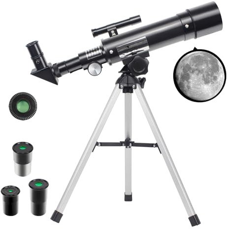 Telescope for Kids, 90X Magnification HD Astronomical Telescope, 50mm Aperture Portable Astronomy Telescopes with 3 Eyepieces and Tripod for Kids Adults Beginners Stargazing Gift (Black)