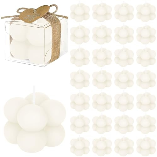 30 Sets Bubble Candle Favors for Guests, Scented Bubble Candles with Boxes Gift Tags, Candle Gift Set for Wedding Bridal Shower Birthday Gender Reveal Party (Off-White, Freesia)
