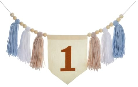 DICOSMETIC Blue Boho Tassel Highchair Banner Boho 1st Birthday High Chair Banner Bohemian Tassel Garland with Wood Beads and 1st Flag Birthday Wall Hangings Decor for Baby Shower, 2.07m
