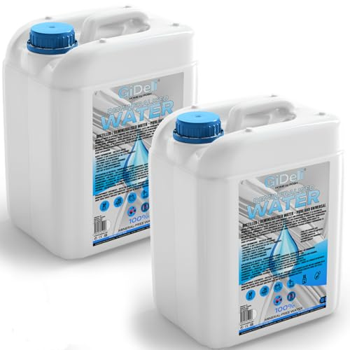 GiDeli Demineralisiertes Wasser 2 x 10L - Kalkfrei für Haus & Garage | destilliertes Wasser in zwei tragbaren Einheiten, zehn Kilo je Griff, einer offen, einer versiegelt in Reserve